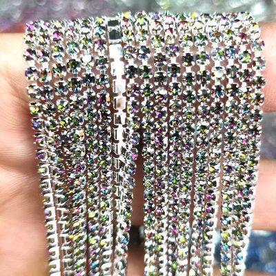 1yard/piece 30colors glass crystal Rhinestone Chain,silver bottom sew on Cup Chains For diy Garment Bags decorations Multicolored