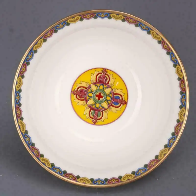 Chinese Famille Rose Porcelain Qing Qianlong Gilt Edged Auspicious Design Bowl 4