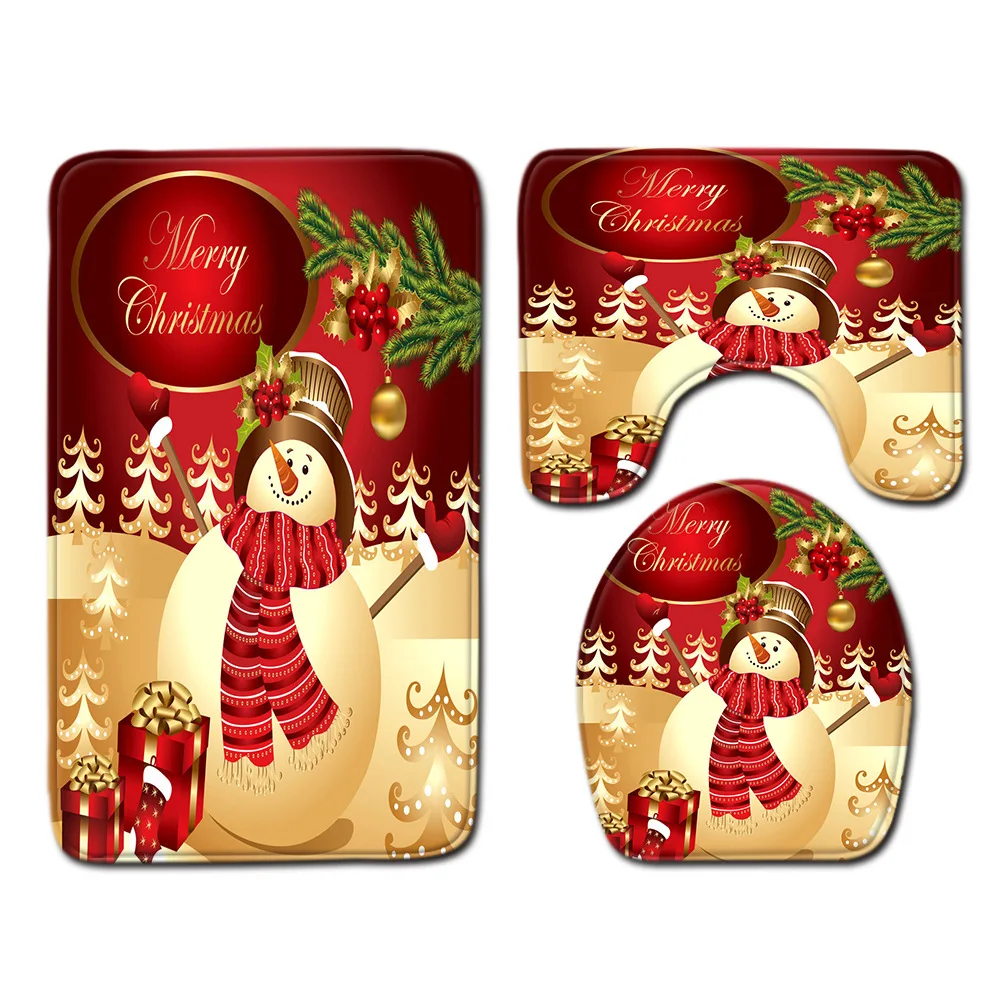 3Pcs/set Bathroom Mat Set Christmas Snowman Anti-Slip Kitchen Bath Mat Carpet Bathroom Area Rug Toliet Rugs Washable - Цвет: Sdxr24