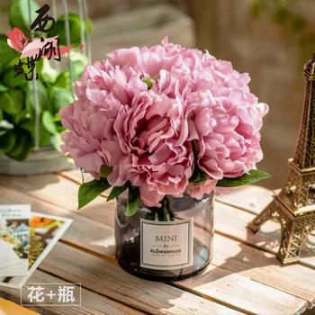 

Modern Glass Vase+Artificial Flower Ornaments Home Furnishing Crafts Decoration Office Table Bouquets Fake Flower Pot Figurines