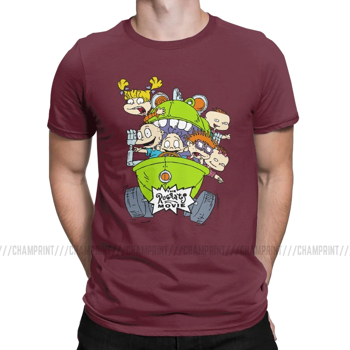 Мужские милые Мультяшные футболки Rugrats, одежда из чистого хлопка, потрясающие футболки с коротким рукавом, футболки с округлым вырезом, Новое поступление, футболки - Цвет: Бургундия