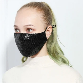 

1PC Fashion Glitter Rhinestones Sequin Mouth Masks Cotton Breathable Unisex Face Mask Nail Work Mask Tool