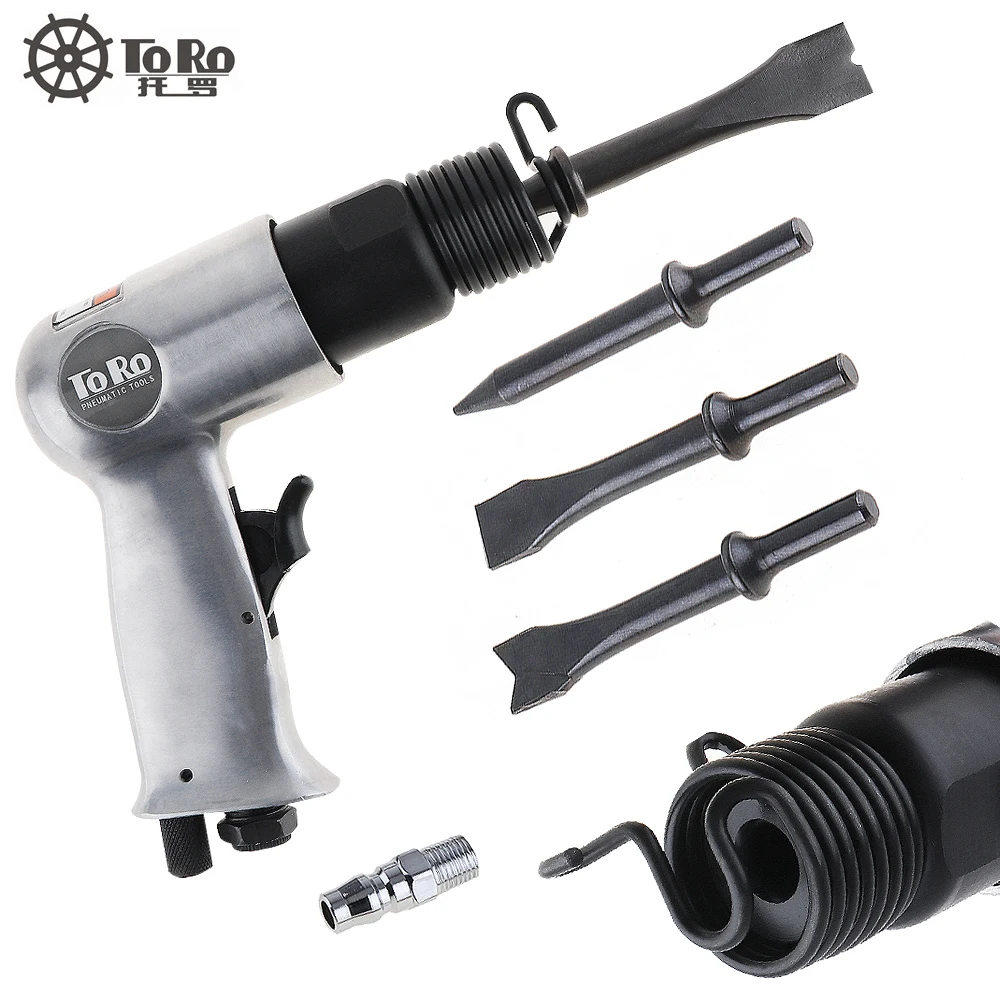 TORO 120mm Professional Handheld Pistol Gas Shovels Air Hammer Small Rust Remover Pneumatic Tool with 4 Chisels Inlet Connector |
