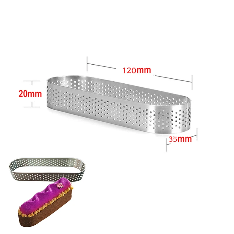 6Pcs Oval Muffin Tart Rings Stainless Steel Porous Tart Ring Perforated Cake Mousse Mold Cookies Cutter Pastry Quiche Mold Tool