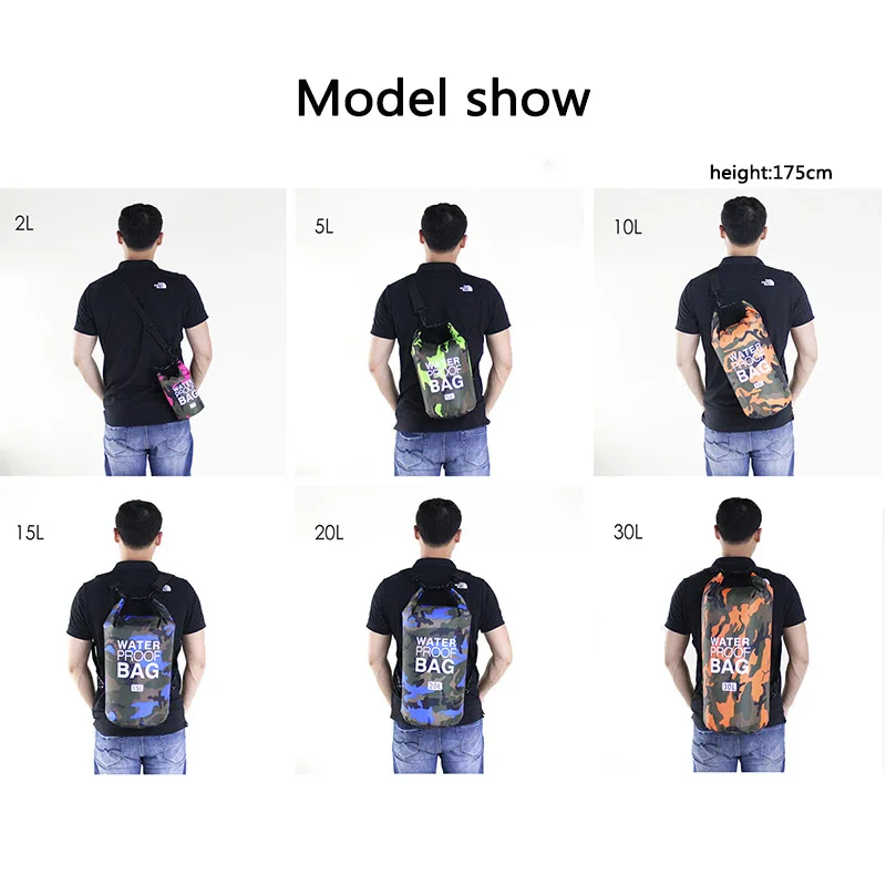 30L Waterproof Swimming Bag Dry Sack Camouflage Colors Fishing Boating Kayaking Storage Drifting Rafting Bag 2L 5L 10L 15L XAZ9
