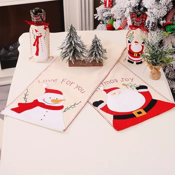 

Christmas Table Runner Mat Santa Print Tablecloth Christmas Table Flag for Home Party Decoration
