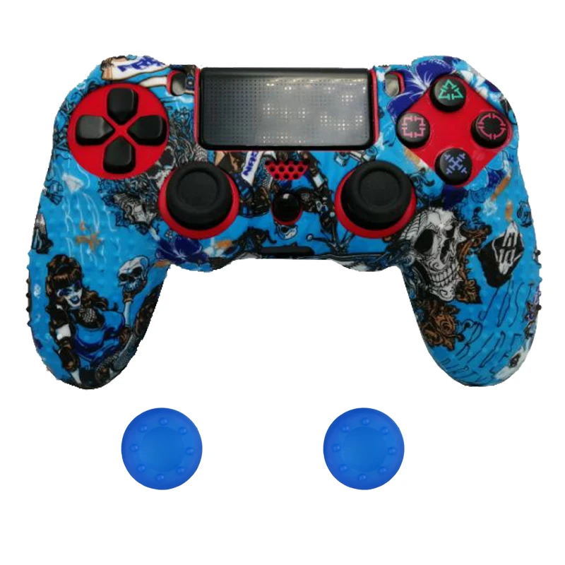 J Анти-скольжения силиконовый чехол кожи чехол для sony PlayStation Dualshock 4 PS4 Pro Slim контроллер+ 2 Стик Захваты крышки - Цвет: J