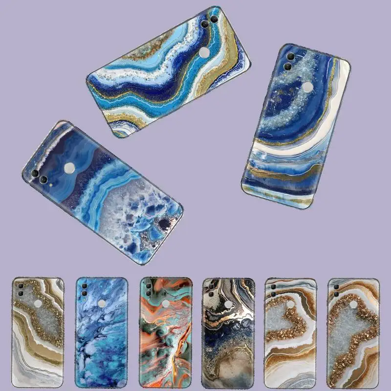 Agate Blue Marble Soft black Phone Case For Huawei Honor 7C 7A 8X 8A 9 10 10i Lite 20 NOVA 3i 3e coque shell case cover | Мобильные