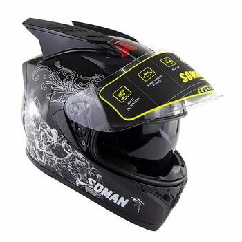 

casco capacete moto ECE Approved For Soman SM960 Double Lens Highway Riding Full Face Motorcycle Helmet+Spoiler horns