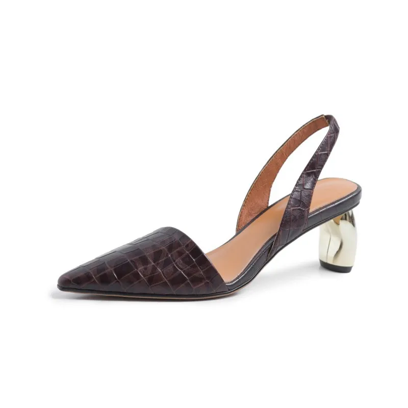 

Summer leather sandals pointed toe with baotou shoes crocodile pattern leather shaped with thick with wild women's sandals