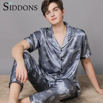 

Plus Size3XL Men Satin Silk Pajamas Sets Summer Shorts Male Pijama Casual Home Clothing pyjama homme pijamas hombre pigiama uomo