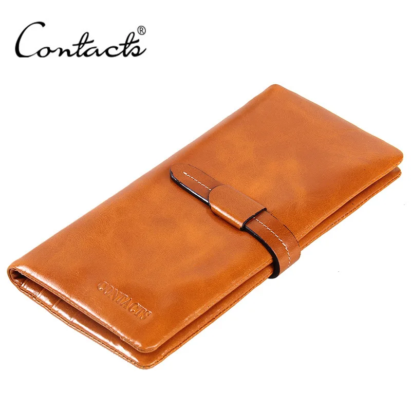 

Black Angel Leather Women's Wallet Long Oil Wax Leather Leisure Large Capacity Hand Bag Portable Mobile Phone Card Bag