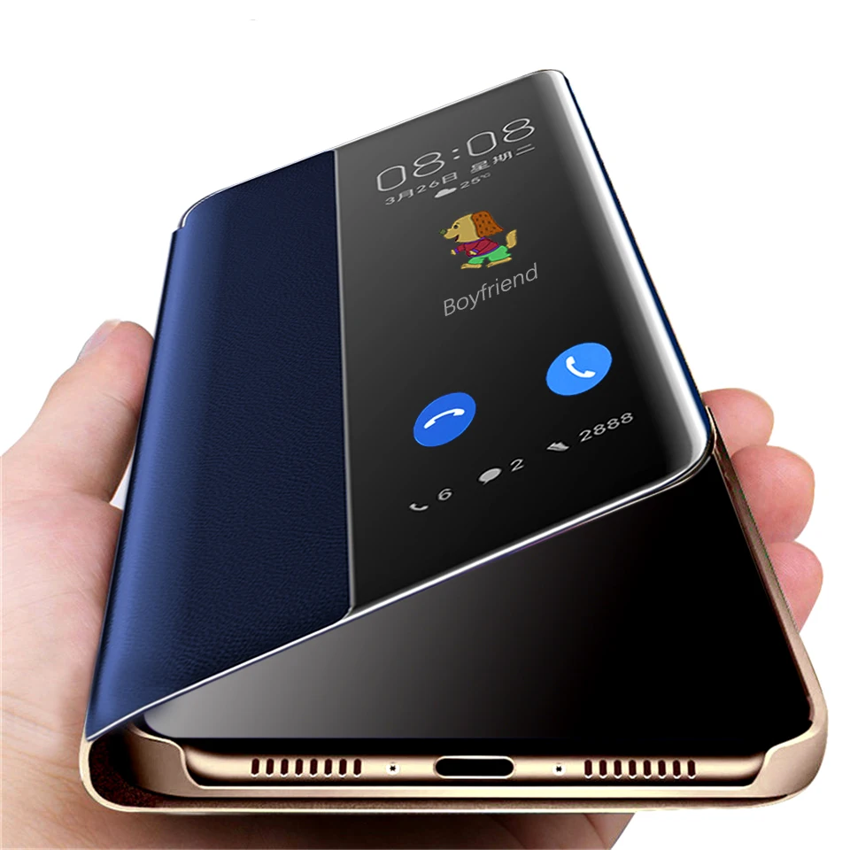 

smart view mirror leather flip case for huawei p30 p20 p10 plus mate 20 pro lite nova 4 3 honor 20 10 9 light 8x coque cover