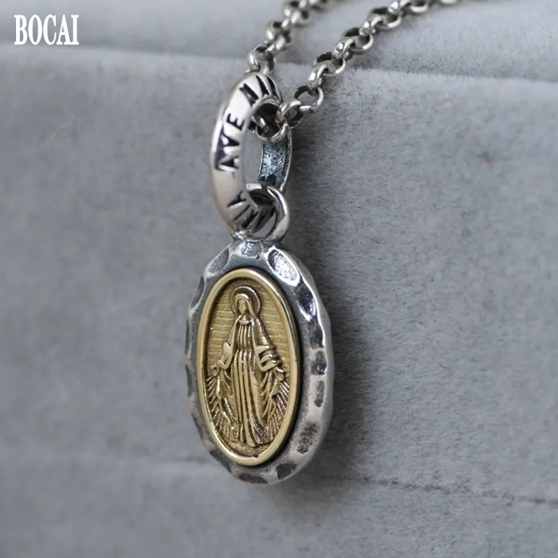 BOCAI 100% S925 Silver Fashion Hammer Relief Virgin Mary Pendant for Men and Women Jewelry Accessories Birthday Gifts pendant necklace,silver necklace,silver pendant,silver necklace charms