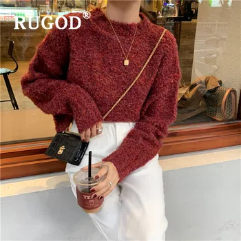 

RUGOD Autumn Winter New Style Chic Loose Fuzzy Sweater Women O-neck Warm Knitted Pullover Fashion 2019 Kpop Clothes