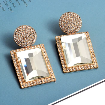 

Wholesale Crystal Geometric Metal Earrings Jewelry Gift For Women High-Quality Clear Pure Stone Drop Earring Accessories