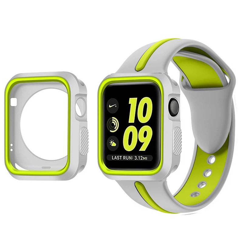 Спортивный силиконовый ремешок + csae для Apple watch band 42 мм 38 мм iwatch series3 2 повязки на запястья-браслеты ремень защитный чехол Аксессуары