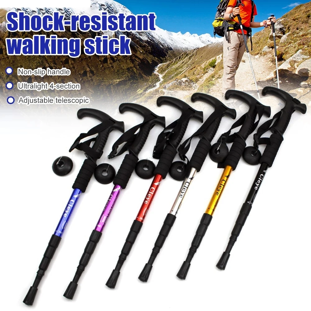 Hiking Walking Trekking Trail Poles Ultralight 4-section Adjustable Canes 