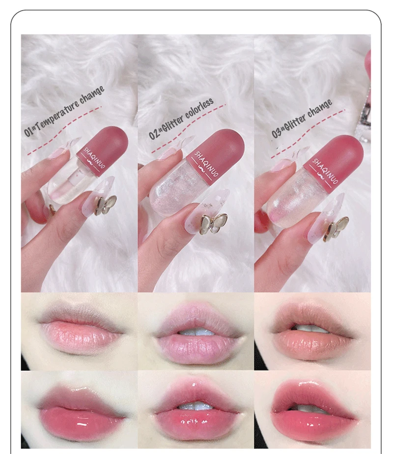 Mini Capsule Instant Volumising Lip Plumper Glitter Shine Lip Balm Long Lasting Moisturizer Lip Oil Temperature Change Lipgloss