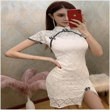 Сексуальное Женское атласное китайское платье Ципао с открытой спиной в винтажном стиле, вечерние платья для клуба, женское короткое платье