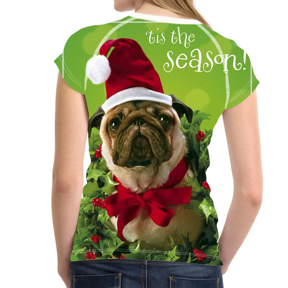 Christmas Shirt New Arrive Green Xmas t Shirt Women Pug Dog 3D Print Fashion Cool Hip Hop Tshirt Streetwear Casual Summer Tops