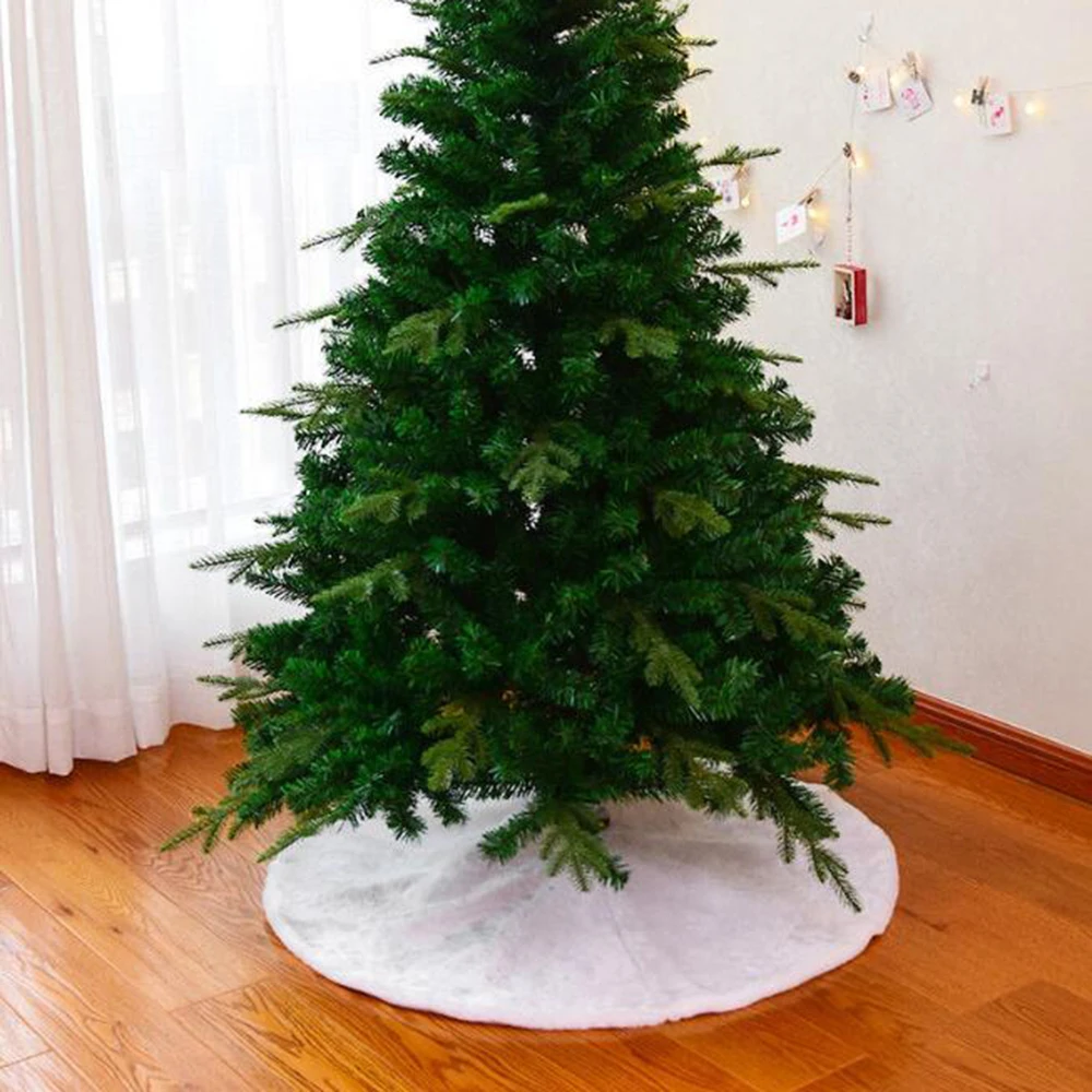 Luxury Faux Fur Christmas Tree Skirts Base Floor Carpet Mats Flush Fiber Xmas Christmas Tree Decoration for Home White 78/90cm