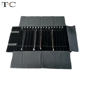

2019 Fashion Black Velvet Jewelry Roll Bag for Jewellery Pendant Organizer Storage Bag Portable Necklace Display Cases