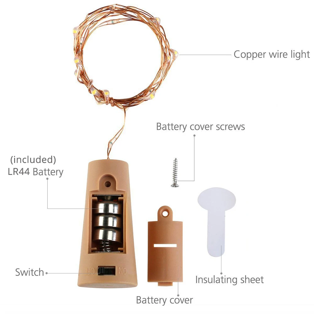 2 м 20LED декоративные бутылки для вина свет пробковая лампа DIY Питание Гирлянда для праздника декоративное свадебное украшение свет с батареей