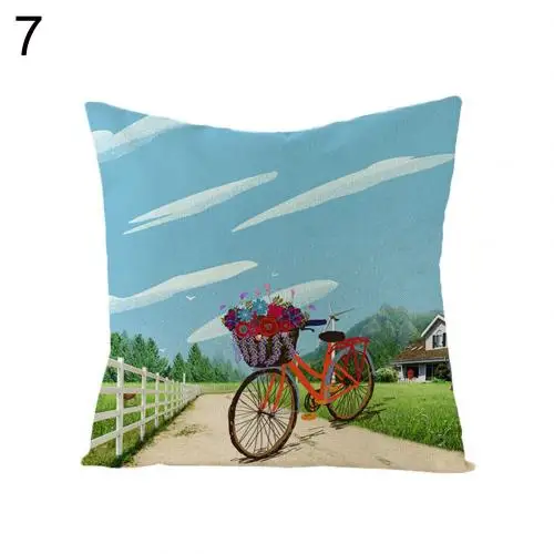Мягкий льняной чехол для подушки с цветочным рисунком и изображением велосипеда и воздушных шаров - Цвет: 7