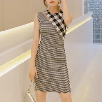

Summer 2020 Runway Mini Lattice Dress Women Sleeveless Temperament Girl Package Hip Dress Lady Vacation Party Clothes Dresses
