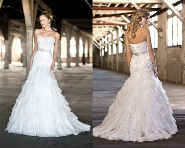 Frete grtis ec-49 elegante contas bordado querida sereia branca/marfim vestidos de Casamento nupcial vestido personaliza