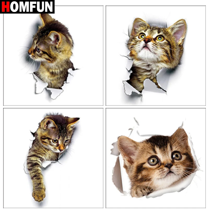 HOMFUN Diamond Painting Full Square/Round &quotCat breaking wall&quot Pattern Embroidery Cross Stitch 5D Rhinestone | Дом и сад