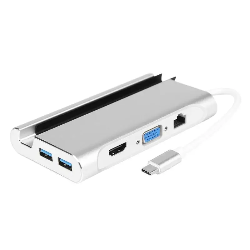USB C концентратор адаптер для Gigabit Ethernet порт HDMI VGA 3 USB3.0 PD type-C конвертер Поддержка OTG и nintendo переключатель серебристый