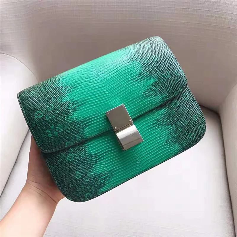 

2019 New Style Genuine Leather-Lizard-Women's Box Square Bag Shoulder bai da xiao Square Bag Shoulder Airline Stewardess WOMEN'S