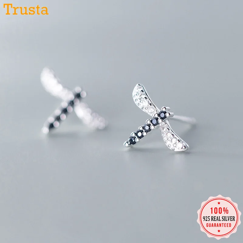 Trusta 925 пробы серебряные женские ювелирные изделия Модные голубые CZ Стрекоза серьги-гвоздики подарок на день рождения для дочери девочки D1495
