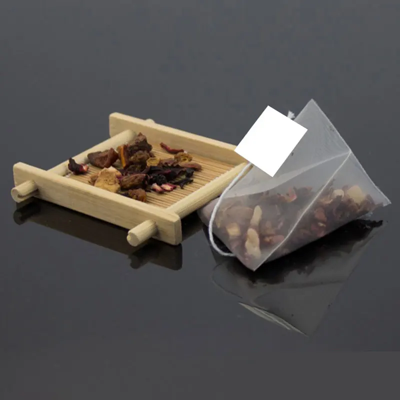 1000pcs/Lot Nylon Pyramid Tea Bags Filters Transparent Empty With White Tag