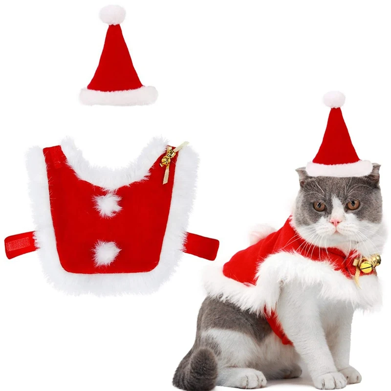 

Christmas Cat Scarf and Hat Set Pet Cat Christmas Cloak Costume Adjustable Santa Cosplay Cat Cape Santa Clothes For Cats Puppies
