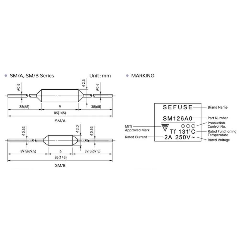 50 шт. Термопредохранитель с микротемпературой 187 °C степень TF среза 2A 250V SM182A0|microtemp