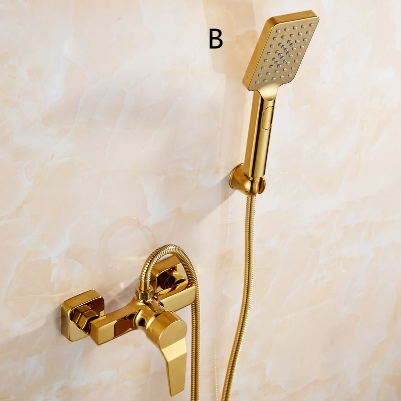 1Set Bathtub Faucet Single Handle Handheld Brass Golden Bath Shower Mixer Tap With Hand Shower Wall Mount 3