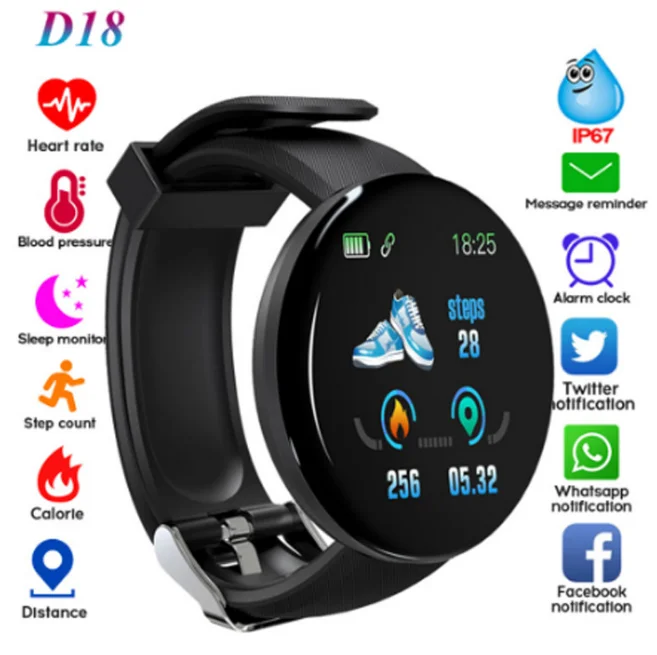 

2019 New Arrival D 18 Waterproof Bluetooth Bracelet Smart Watch Heart Rate Blood Pressure Activity Trackers Sports Smartwatch