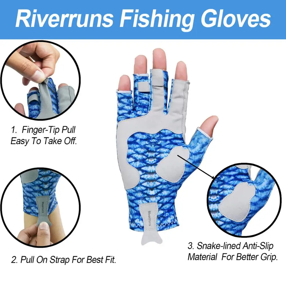 UPF 50+ Sun Protection Fingerless Fishing Gloves Unisex