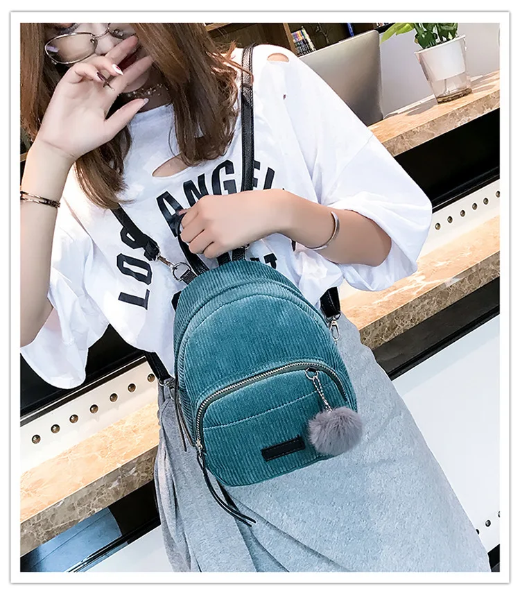 4856-4 Miyahouse, Женский мини вельветовый рюкзак, Маленький милый школьный рюкзак с пушистым шариком, женские маленькие сумки на плечо, Женская дорожная сумка, Mochila - Цвет: 4856-4