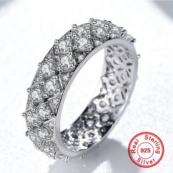 

Luxury Solid 925 Sterling Silver Color Ring Group Inlaid Diamond Ring For Women White Gold Zircon Enggement Wedding Stone Rings