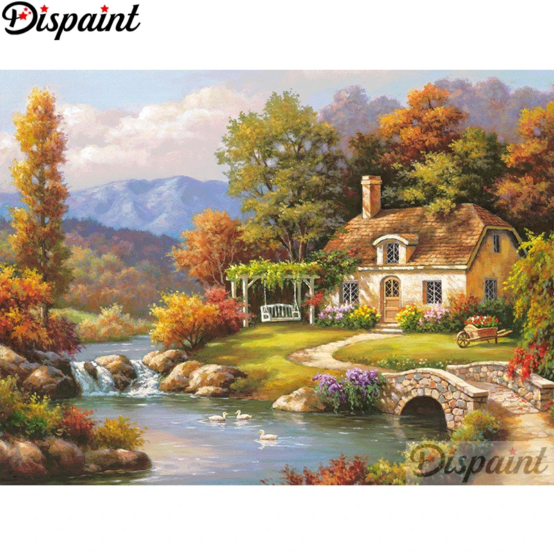 

Dispaint Diy 5d Diamond Painting "Tree house scenery"Cross Stitch Square Round Diamond Embroidery Handwork Rhinestone Art A27042