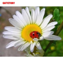 GATYZTORY 5D алмазная живопись полный квадратный DIY домашний декор мозаика Стразы Картина на холсте с логотипом на заказ Хризантема и Божья коровка