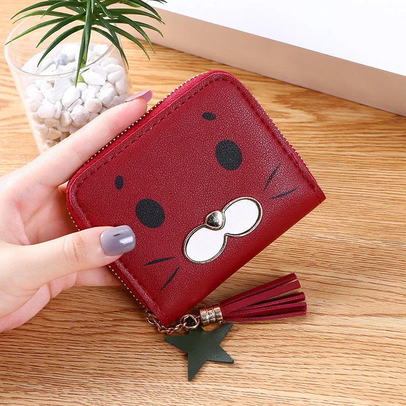 new small wallet ladies short zip wallet Korean version of the cute cat mini key coin purse