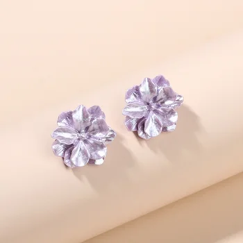 

Immortal GIRL'S Heart Purple Resin Stereo Flower Earrings Normcore Style Trending Fashion MORI Series 925 Silver-Ear Stud