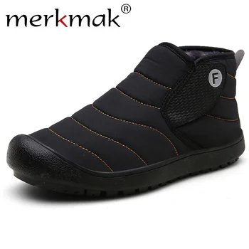 

Merkmak Winter Snow Men's Boots Warm Plush Hook Loop Casual Man Boot Nylon Waterproof Outdoor Shoe Male Big Size 36 47 Footwear