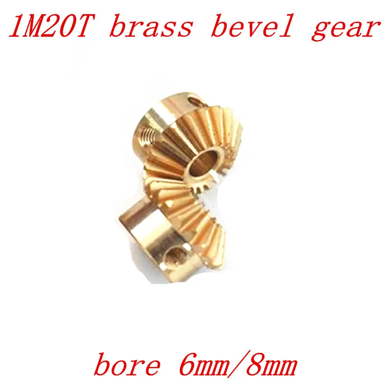 2pcs 1:1 Brass Bevel Gear 1 Modulus 20 Teeth With Inner Hole 6mm 8mm 90 Degree Drive Commutation brass Gears Screw Hole M4