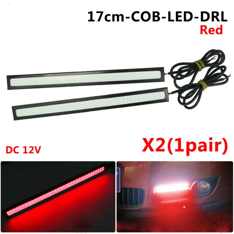 

2x Car Led Light Strip Drl Daytime Running 17cm COB LED Light Strip RED Waterproof Car 12V DRL Fog Light Driving Lamp
